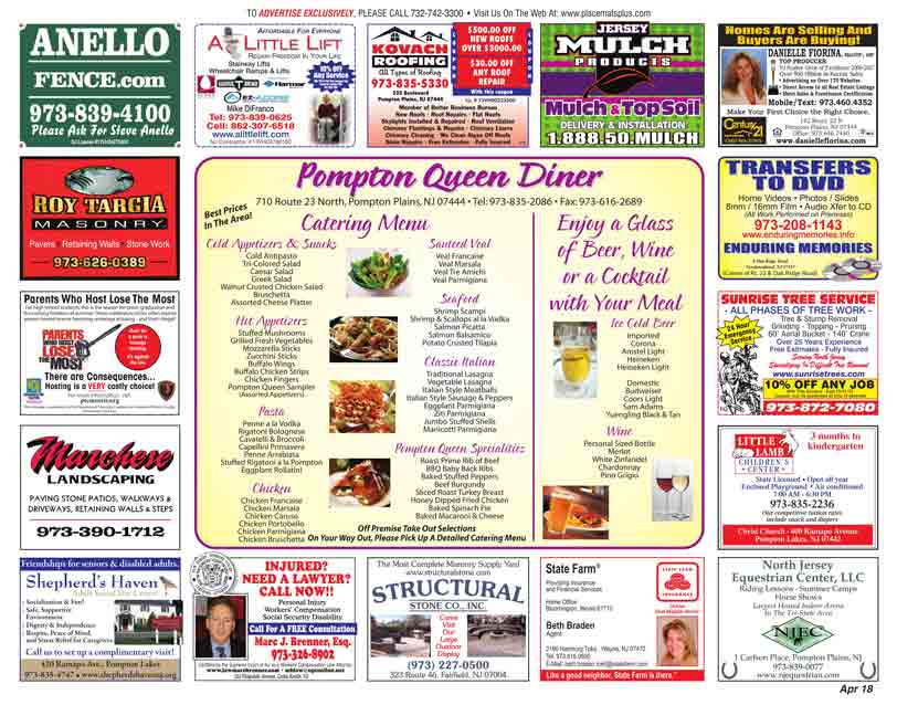 Advertising Placemat Company Northern, NJ Placemats Plus Service