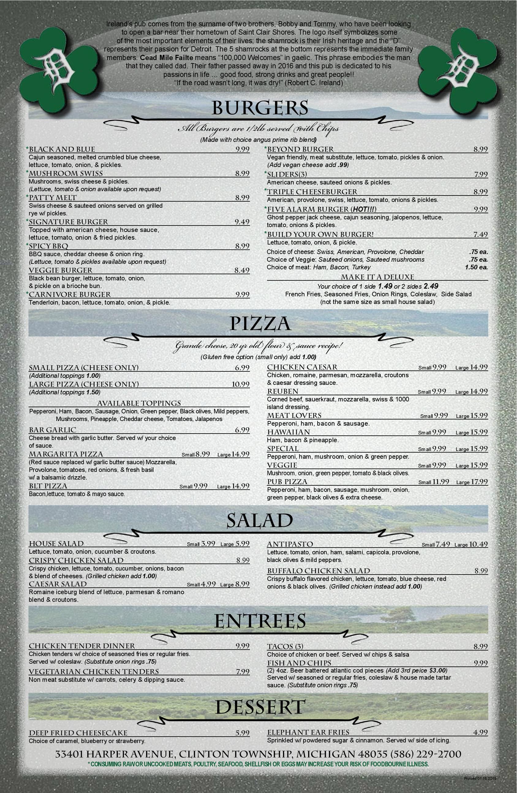 Delicious Pub Food Clinton Township, MI Ireland's Pub