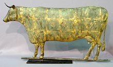 Mid 19th C. copper full body cow weathervane from a Cape Cod family realized $10,350 (May 2006)