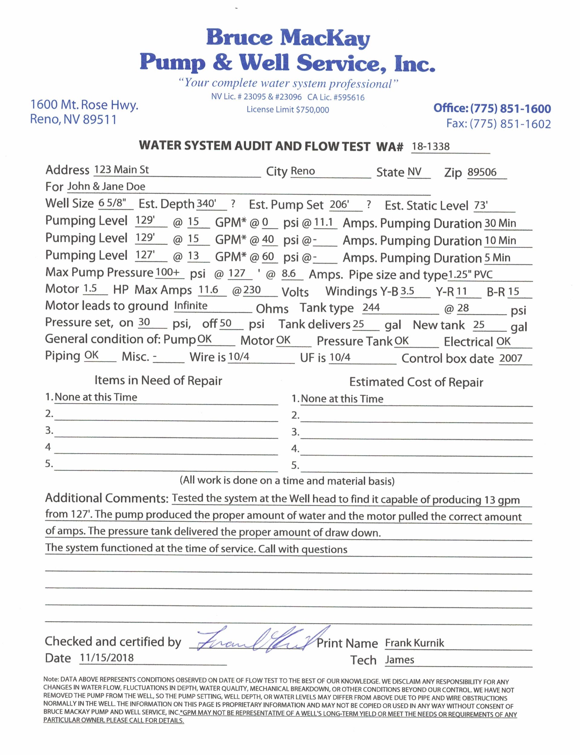 Schedule Water Well Testing in Gardnerville, NV