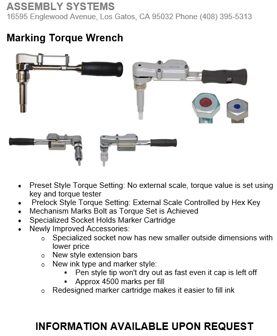 Marking Torque Wrench Skye Industries, Inc