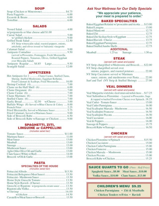 Menu Sal's Family Pizza Restaurant Monroe, Connecticut