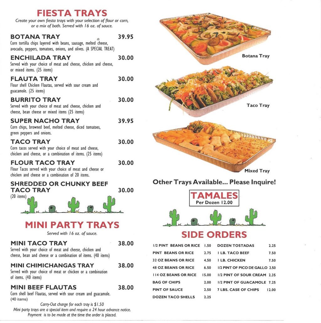 Catering Menu Mexican Village Restaurant Detroit Michigan