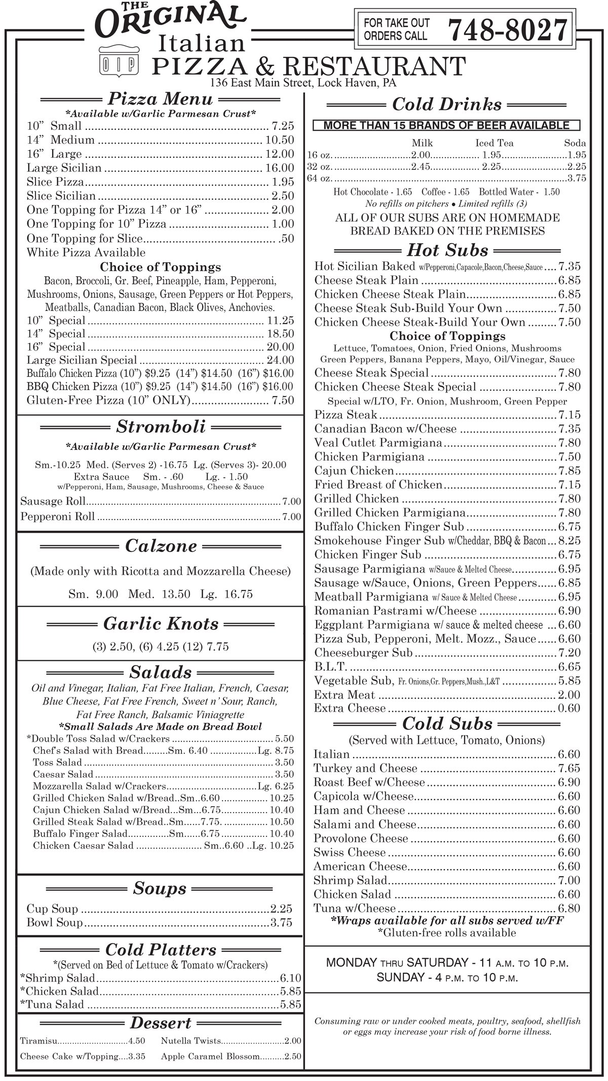 Pizza Restaurant About Us Mill Hall, PA