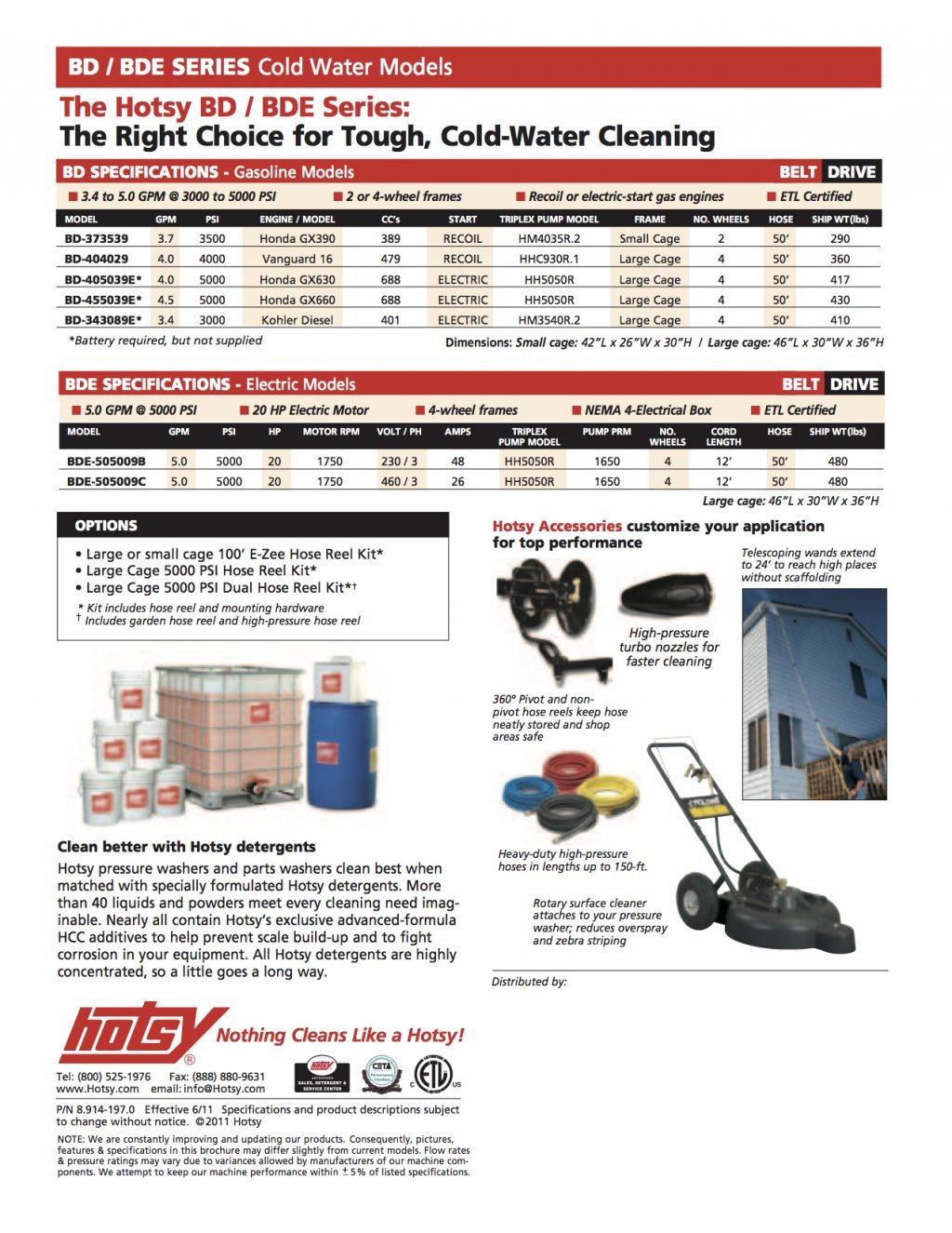 BDE Series Product Sheet Hotsy Pressure Washing Equipment of San