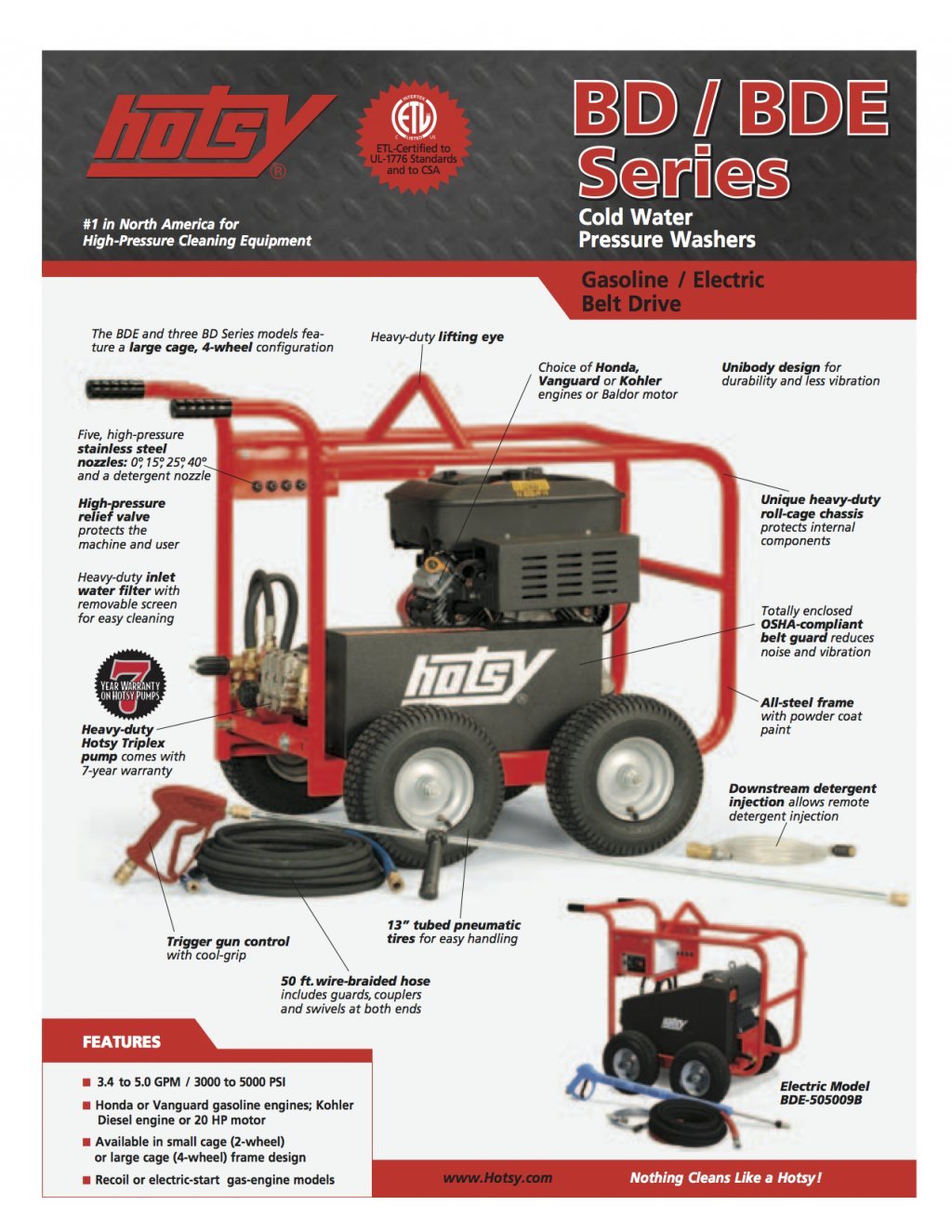 BDE Series Product Sheet Hotsy Pressure Washing Equipment of San