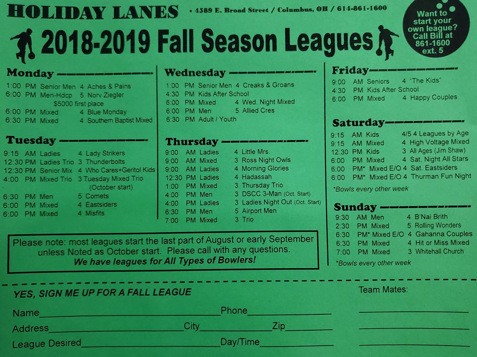 Bowling Leagues Columbus, OH Holiday Lanes