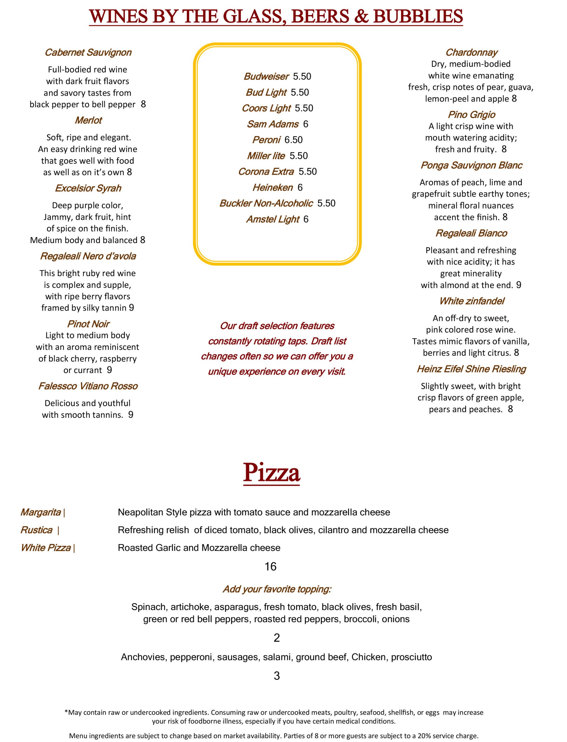 Our Menu Pistone's Italian Inn Falls Church, VA